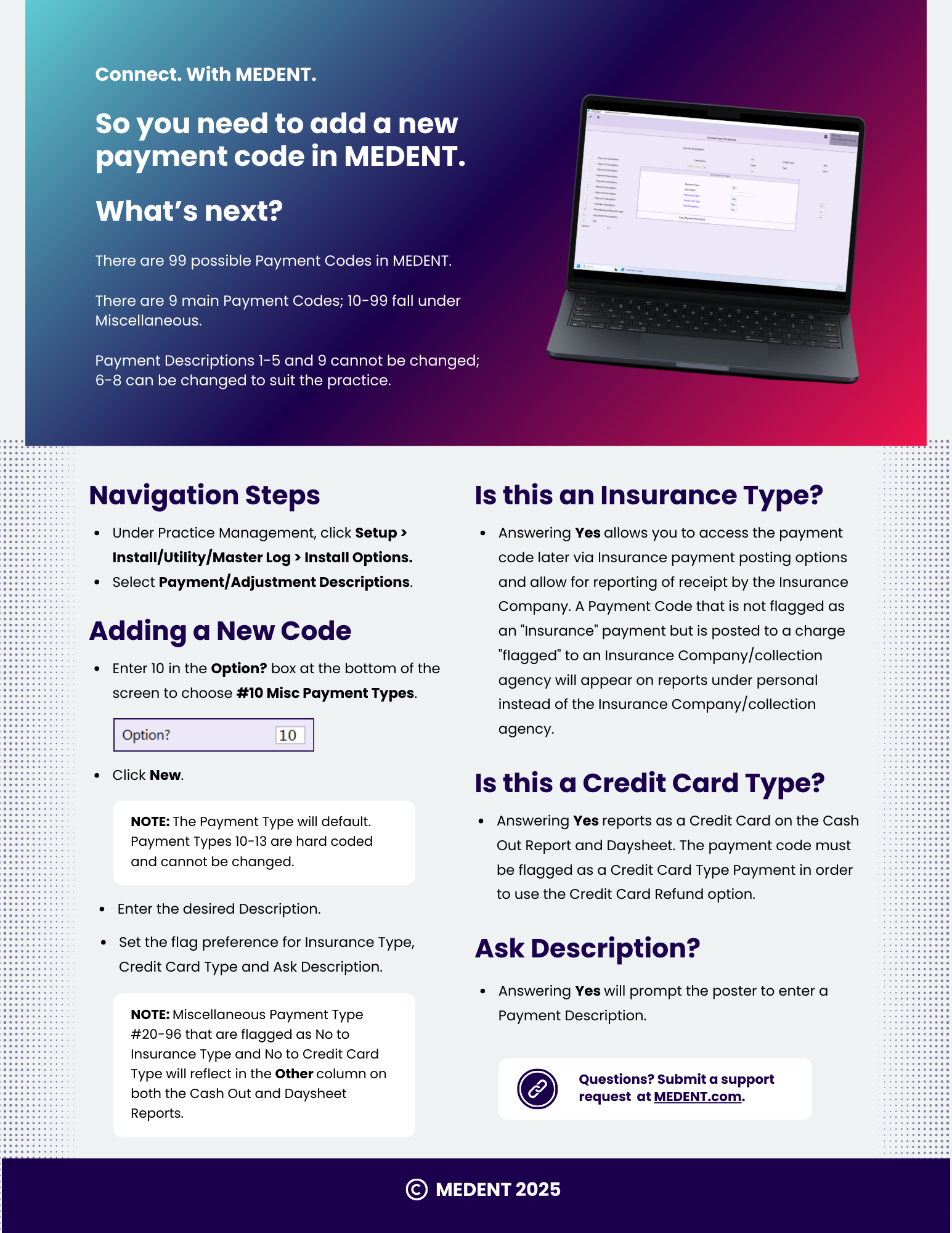 MEDENT Adding a New Payment Code
