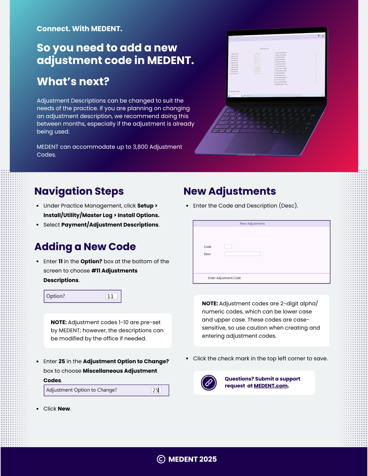 Adding a New Adjustment Code in MEDENT