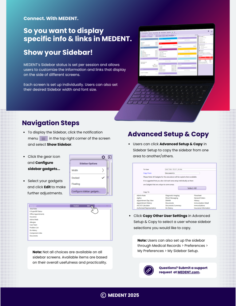 MEDENT Sidebar