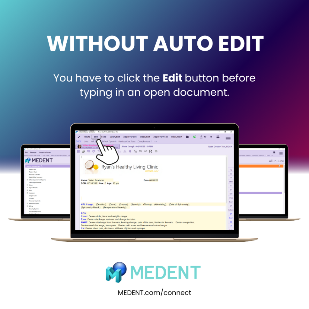 Without Auto Edit in MEDENT